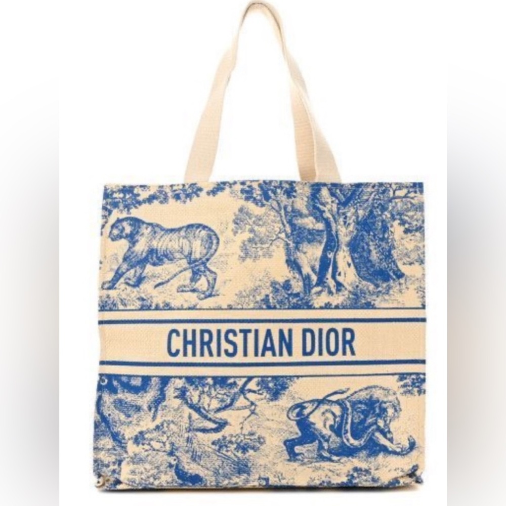 Christian Dior Diorivera Blue Straw Tote Bag